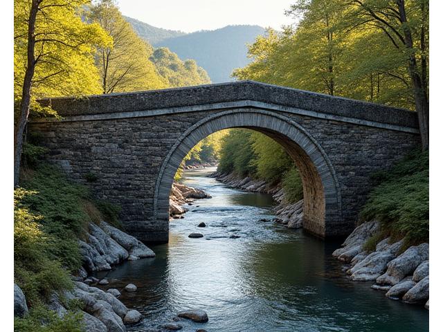 Ancien pont en pierre en cours de rénovation méticuleuse