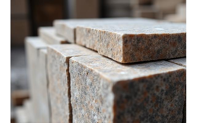 Gros plan sur des blocs de pierre naturelle taillés et empilés